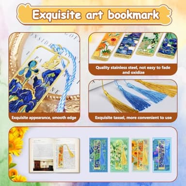 Kinsound 4pcs Metal Bookmarks with Tassel, Van Gogh Monet Oil Painting Theme Cute Book Markers for Reading Women, Book Lovers, Reading Accessories Gifts for Book Lovers - Image 2