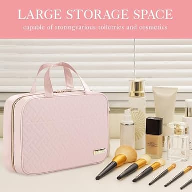 HOTOR Travel Toiletry Bag w/Hanging Hook - Spacious Toiletry Bag Essentials for Women & Men, Makeup Bag/Big Comparment, Waterproof for Travel Accessories, Medium, Pink - Image 2