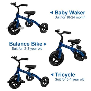 YGJT 3 in 1 Tricycle for Toddlers Age 2-5 Years Old, Folding Kids Balance Bikes with Adjustable Seat and Removable Pedal, Ride-on Toys for Infant, Gift for Baby Boys Girls Birthday(Blue) - Image 4