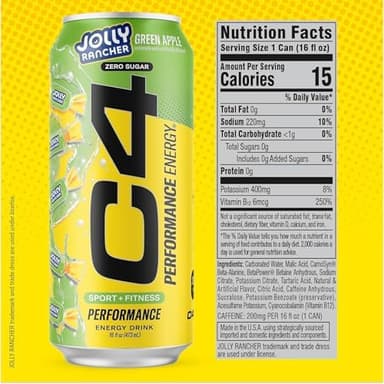 Cellucor C4 Performance Energy Drink | JOLLY RANCHER Variety Pack | Zero Sugar Carbonated Preworkout Energy | 200mg Caffeine with Beta Alanine | 16 Fl Oz (12 Pack - Image 6