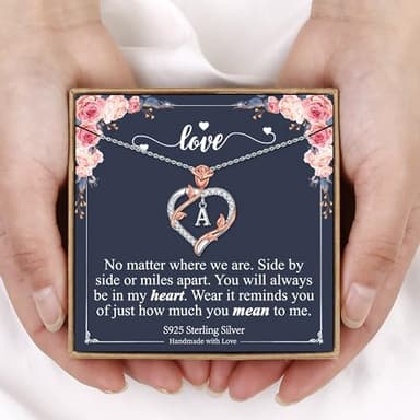 Iefil Sterling Silver Necklace for Women, Dainty Rose Love Heart Initial A Letter Pendant Necklace Jewelry Gifts for Mom Wife Girlfriend Birthday Anniversary - Image 8