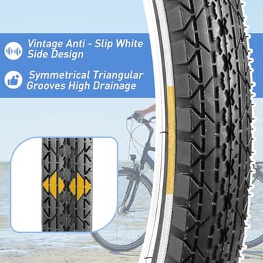 Balinge 2 Pack 20" x 2.125" Folding Replacement Bike Tires for Beach Cruiser Bike，Bicycle Tires for Commuter Bikes，White Wall，Non-Slip，White Wall，2Tires & 2 Tubes & 2 Levers - Image 2