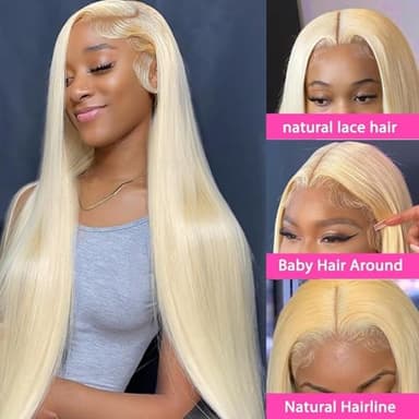 ENFLOKT 613 13x6 Lace Front Wig Human Hair 200% Density Straight Blonde Lace Frontal Wigs Human Hair Pre Plucked Blonde HD Lace Front Wig 24inch Glueless Wigs for Women - Image 4