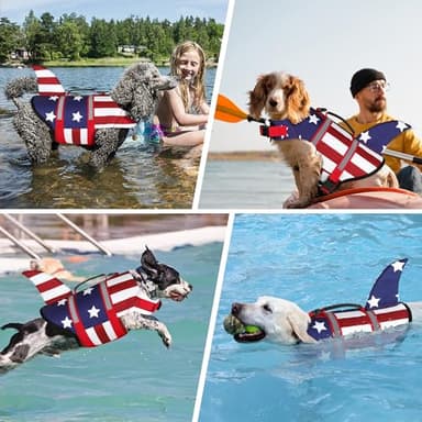 Dogcheer Dog Life Jacket Shark, American Flag Dog Life Vest with Reflective Stripes & Rescue Handle, Adjustable High Buoyancy Puppy Swim Float Vest for Small Medium Large Dogs(USA Flag, M) - Image 6