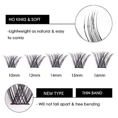 Cluster Lashes 72 Individual Lashes Clusters Eyelash Extensions False Eyelashes DIY Wispy Fluffy Lash Extension Kit Reusable False Eyelashes Natural Look Mix 10-16mm C D Curl-DM01 - Image 3