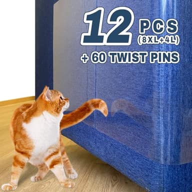 Cat Scratch Furniture Protector, One Sided Sticky Couch Protector from Cat Claws, Double Thick Couch Protector, Premium Clear Furniture Protector for Sofa Corner (12 PCS + 60 Pins) - Image 1
