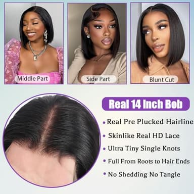 FATIAO 14 Inch Bob Wig Human Hair 13x6 Hd Transparent Lace Front Wigs Human Hair Pre Plucked Glueless Bob Wig 180% Density Short Straight Bob Wigs For Women - Image 4