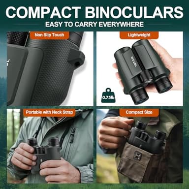 15x32 Compact Binoculars for Adults and Kids - WOZEL High Powered Small Binoculars for Bird Watching, Hunting, Travel, Hiking, Concert, Sports and Outdoors - Easy Focus with Large Objectives - Green - Image 5