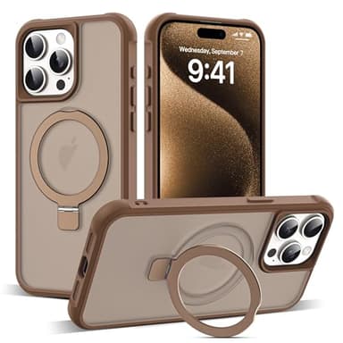 SKYLMW Compatible with iPhone 15 Pro Max Case with Invisible Magnetic O-Ring Stand Military-Grade Translucent Case for iPhone 15 ProMax 6.7" [Compatible with Mag-Safe][Great Grip Feeling],Desert Brown - Image 1
