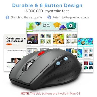 E-YOOSO Wireless Mouse for Laptop, Portable Optical Computer Mouse, 6 Buttons, Cordless 2.4GHz with USB Receiver, 5-Level 4800 DPI, 18 Months Battery Life for PC Chromebook Windows Mac - Image 5