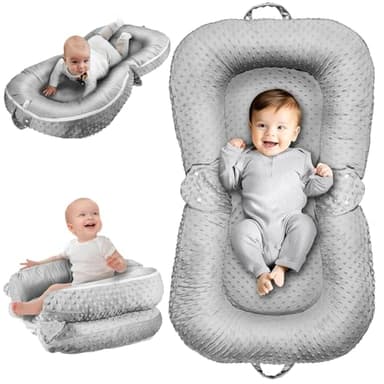 Baby Lounger Pillow : 3-in-1 Infant Lounger Pillow for Newborn 0-24 Months, Portable Tummy Time Mat for Home and Travel, Breathable & Soft Baby Seat for Baby, Babies Essentials Gifts, Grey - Image 1