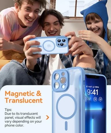 CANSHN Magnetic Compatible with iPhone 13 Pro Case, Upgraded [Full Camera Protection] [Compatible with Magsafe] [Translucent Matte] Shockproof Protective Phone Case Cover 6.1 Inch - Light Blue - Image 3