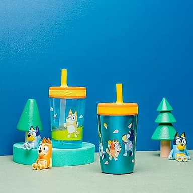 Zak Designs Bluey Kelso Tumbler Set, Leak-Proof Screw-On Lid with Straw, Bundle for Kids Includes Plastic and Stainless Steel Cups with Bonus Sipper, 3pc Set - Image 2