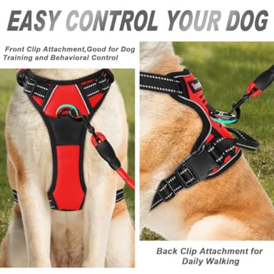 BARKBAY No Pull Dog Harness Front Clip Heavy Duty Reflective Easy Control Handle for Large Dog Walking(Red,L) - Image 2