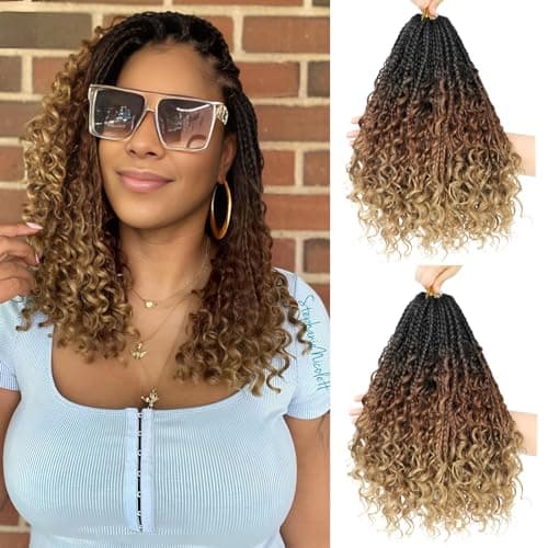 8 Packs Crochet Box Braids-10 Inch Boho Box Braids Crochet Braids Hair Bohomian Box Braid Crochet Hair Synthetic Braiding Hair Goddess Box Braids Crochet Hair for Black Women (1B/30/27) - Image 1