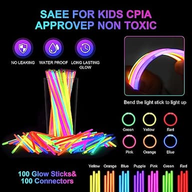 SHQDD 236PCS Glow in the Dark Party Supplies, 18 PCS Foam Glow Sticks, 18 PCS LED Glasses, 100PCS Glow Sticks Bracelets and 100 PCS Connectors for Glow Party, Wedding, Concert, Raves and Birthday - Image 4