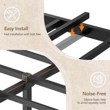 Furnulem Queen Bed Frame with Storage Headboard and LED Lights, Metal Bedframe with Charging Station and USB Port, Queen Size Platform Bed with Heavy Duty Slats, No Box Spring Needed, Black Oak - Image 7