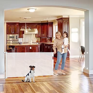 75 Inch Extra Wide Baby Gate for Wide Openings Indoor Outdoor Retractable Baby Gates Extra Wide Retractable Dog Gate Long Pet Gate Dog Gates for The House Extra Wide Child Gates for Doorways, White - Image 1