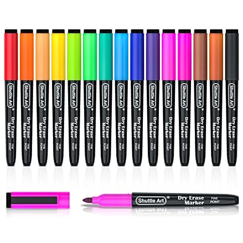 Shuttle Art Dry Erase Markers, 15 Colors Magnetic Whiteboard Markers, Fine Point, Perfect For Writing on Whiteboards, Dry-Erase Boards,Mirrors for School Office Home - Image 1