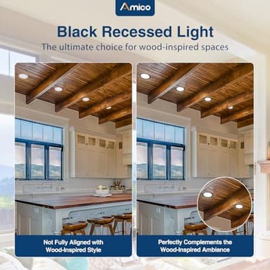 Amico 24 Pack 4 Inch Black 5CCT Ultra-Thin LED Recessed Ceiling Light with J-Box, 2700K/3000K/3500K/4000K/5000K Selectable, 10W Eqv 70W, Dimmable Canless Downlight, 800LM High Brightness, ETL, FCC - Image 3