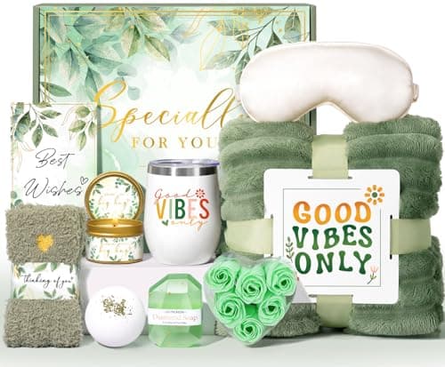 Self Care Gifts for Women, Get Well Soon Care Package for Women w/Blanket, Relaxing Spa Baskets Birthday Gifts for Mom Her Sister Best Friend Wife Girlfriend (Green) - Image 1