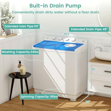 Auertech 40 Lbs Portable Washing Machine, Portable Washer for Apartment with 24 Lbs Washer, 16 Lbs Spinner, Large Top Load Washing Machine for RV Dorm - Image 4