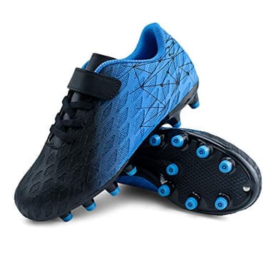 brooman Kids Firm Ground Soccer Cleats Boys Girls Athletic Outdoor Football Shoes(3,Black Blue) - Image 5