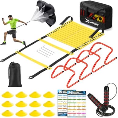 X-UMEUS Agility Ladder Speed Training Equipment Set-20ft Agility Ladder,12 Soccer Cones,4 Hurdles, Jump Rope, Running Parachute| Basketball Football Soccer Training Equipment for Kids Youth Adults - Image 1