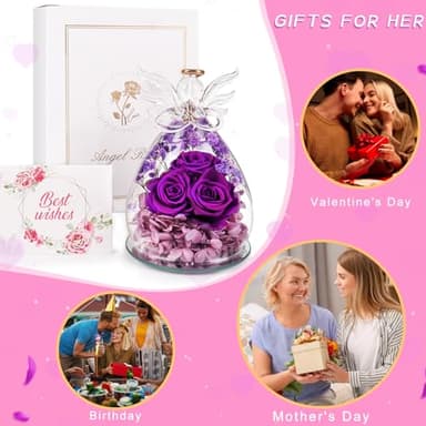 Beferr Birthday Gifts for Women Mom Fresh Flowers for Delivery Prime Forever Preserved Rose in Glass Angel Figurine for Grandma Sister Daughter Wife - Image 6
