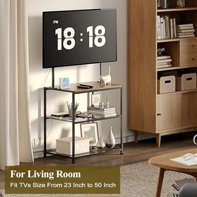 23 Inch to 50 Inch Floor Small Corner TV Stand with Storage Shelves for Living Room Bedroom, Universal Floor Television Stands with Mount, Rustic Brown Corner TV Table Desk Shelf for Small Space - Image 8