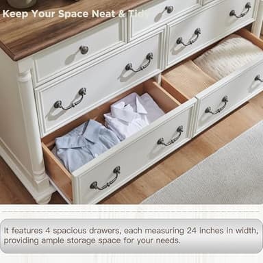 T4TREAM Farmhouse 7 Drawers Dresser Chests for Bedroom with 4 Solid Wood Feet, Tall Wide Wood Country Rustic Chest of Drawers, Storage Dressers for Bedroom, Living Room, Antique White - Image 3