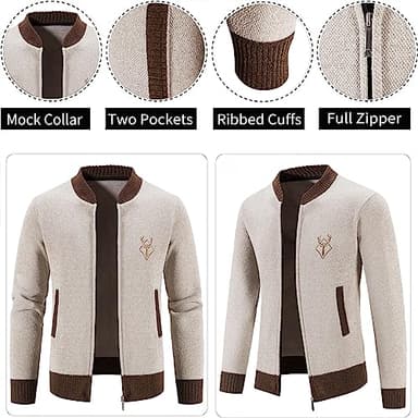 Mylldey Mens Casual Full Zip Cardigan Sweaters Cable Knit Jacket Sweater Men, US Size(OffWhite-L) - Image 4