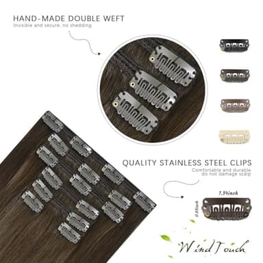 WindTouch Clip in Hair Extensions Real Human Hair #4 Chocolate Brown Hair Extensions Clip Ins 22inch 120g 7Pcs Human Hair Clip in Extensions Soft Straight Human Hair Extensions - Image 7