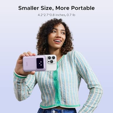 UGREEN Uno 10000mAh Magnetic Portable Charger, Qi 7.5W Wireless Power Bank, PD 20W USB C Battery Pack with Foldable Stand and TFT Display MagSafe Compatible iPhone 17/16/15/14/13/12 Series, Purple - Image 7