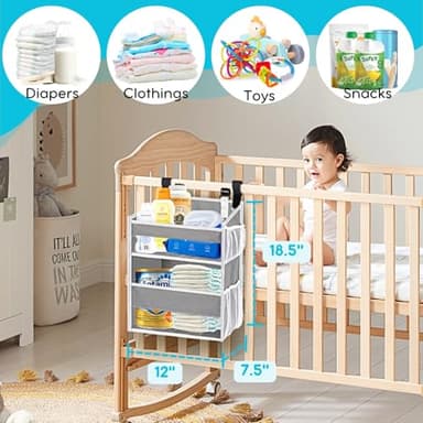 Ofiray-home Hanging Diaper Organizer for Changing Table,Cribs,Car,Playard or Wall & Nursery Organization-Durable 2-Tier Diaper Organizer with Mesh Pockets and Viewable Design, Won't Deform, Light Gray - Image 6