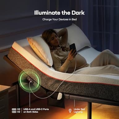 Marsail MS01-1 Split King Adjustable Bed Base with Massage, 4 Ports USB A&C Adjustable Bed Frame with Under-Bed Nightlight, 3 Minutes Assembly, Wireless Control Adjustable Bed with 4 Height Options - Image 5