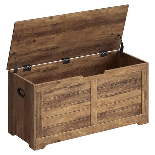 VASAGLE Storage Chest, Storage Bench with 2 Safety Hinges, Farmhouse Style, 15.7 x 39.4 x 18.1 Inches, for Entryway, Bedroom, Living Room, Honey Brown ULSB061K01 - Image 1