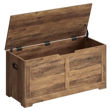 VASAGLE Storage Chest, Storage Bench with 2 Safety Hinges, Farmhouse Style, 15.7 x 39.4 x 18.1 Inches, for Entryway, Bedroom, Living Room, Honey Brown ULSB061K01 - Image 1