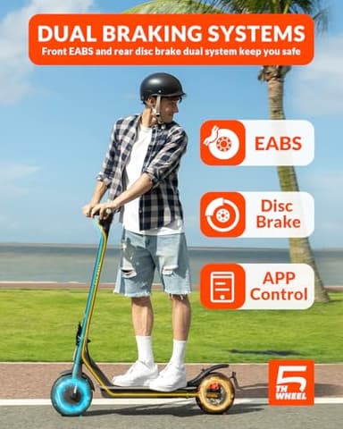 5TH WHEEL V30PRO Electric Scooter, 10" Solid Tires, 350W Motor & 18 MPH, 19.9 Miles Range E-Scooter with E-Lock, Dual Brakes and Suspension, Foldable Adults Commuter Scooter with Turn Signals and APP - Image 5