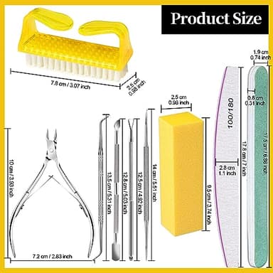 FANDAMEI Nail Care Set, Nail Files 100/180, Nail Buffer Block, Cuticle Tools, Nail Cuticle Nippers, Cuticle Trimmer, Cuticle Pusher, Manicure & Pedicure Kits, Toenail File, Yellow - Image 7