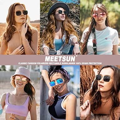 MEETSUN Rectangle Polarized Sunglasses for Women Men Retro Classic Square Sun Glasses UV400 Protection Vintage Metal Frame Gold/Pink Mirror Lens - Image 2