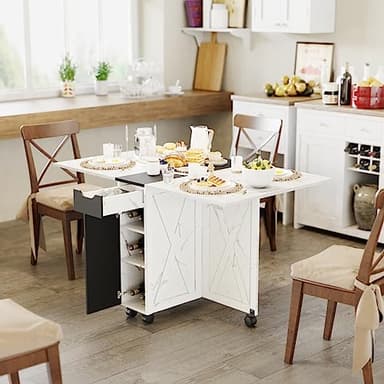 3imothrix Folding Dining Table, Dinner Table with Drawer and Storage and Shelves, Space Saving Dining Table with 6 Wheels, Kitchen Table for Small Spaces (Black) - Image 3