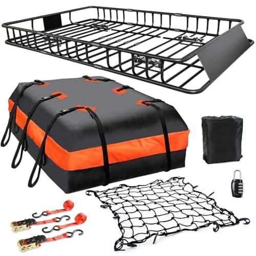 MeeFar Roof Rack Carrier Basket Universal Rooftop 65" X 39" X 6" Large Size Roof Rack + Waterproof Bag 20 Cubic Feet (51" 40" 17"), and Cargo Net with Attachment Hooks, Ratchet Straps - Image 1