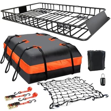 MeeFar Roof Rack Carrier Basket Universal Rooftop 65" X 39" X 6" Large Size Roof Rack + Waterproof Bag 20 Cubic Feet (51" 40" 17"), and Cargo Net with Attachment Hooks, Ratchet Straps - Image 1