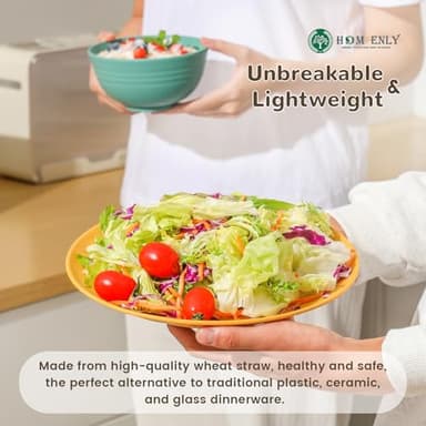 Homienly 40-Piece Premium Wheat Straw Dinnerware Sets, Service for 8, Unbreakable Plates and Bowls Set - Cups Sets, Dinner Plates, Bowls for Kitchen,Dishwasher and Microwave Safe Dishes Set - Multi - Image 5