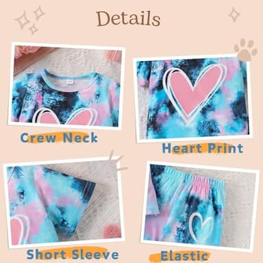 GOLLUNER Tween Girl Clothes Tie Dye Heart Print Short Sleeve Top and Shorts Girl Summer Outfits Short Set(8-9T) - Image 6