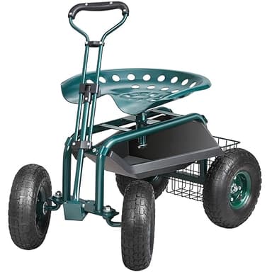 VEVOR Garden Cart Rolling Workseat with Wheels, Gardening Stool for Planting, 360 Degree Swivel Seat, Wagon Scooter with Steering Handle & Utility Tool Tray, Use for Patio, Yard, and Outdoors, Green - Image 10