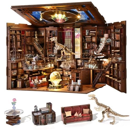 MiniCity DIY Book Nook Kit for Adults, 3D Wooden Puzzle Bookend Bookshelf Insert Decor with LED Light and Dust Cover (Beyond Library Max)
