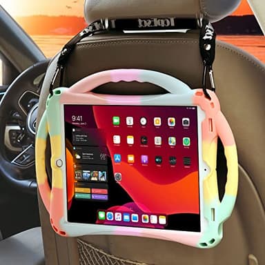 TopEsct Kids Case for iPad 10.2 inch - Shockproof Silicone Cover with Tempered Glass Screen Protector and Strap - Compatible with iPad 9th/8th/7th Gen (2021)"(Rainbow) - Image 6