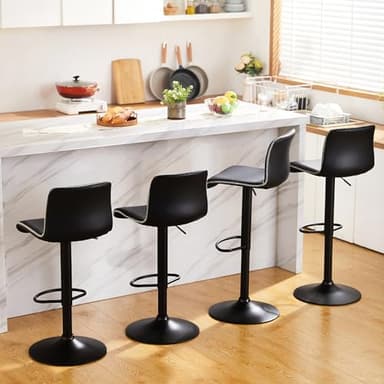 HeuGah Bar Stools Set of 3, Swivel Counter Height Barstools with Back, Adjustable Height 24" to 32", Black Faux Leather Bar Chairs for Kitchen Island (Black, Set of 3 (24'' to 32'')) - Image 7